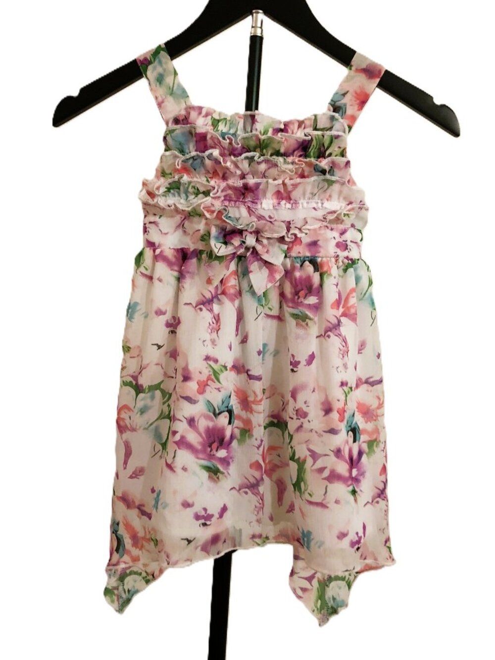 Blueberi Boulevard Floral Blouse Top Girls Size 6 Ruffle Bow All Over Print